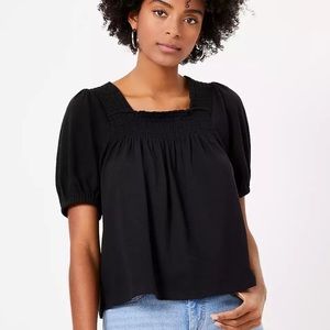 NWT Loft Smocked Square Neck Puff Sleeve Tee